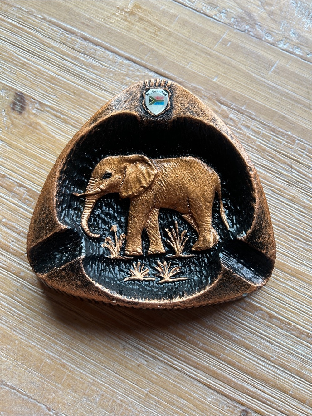 Vintage South African Souvenir Ashtray, 3D Elephant, South Africa Flag.